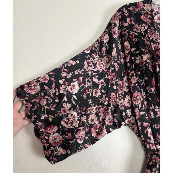 Lane Bryant Cacique Nightie Robe Set Floral Scalloped Edge 18/20 Black Pink 1815 - Picture 2 of 8